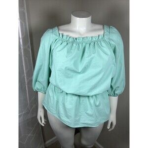 Ashley Stewart Top 26/28 Mint Green Peplum‎ Smocked Boho Cottagecore Feminine